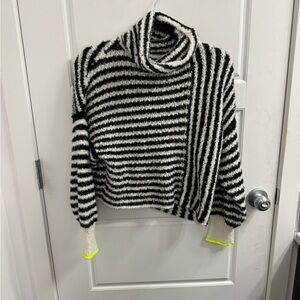 Anthropologie Pilcro Black and White Striped Cowl Neck Crop Sweater Small